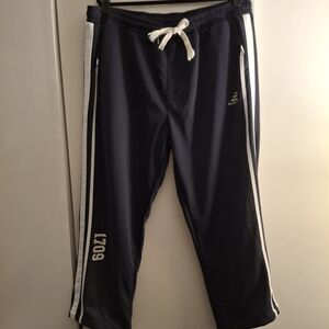 Navy Track Pants Men's with White Stripes And White Lettering